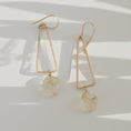 Load image into Gallery viewer, Hand forged triangle drop earrings in 14k gold filled wire with natural rough citrine gemstones
