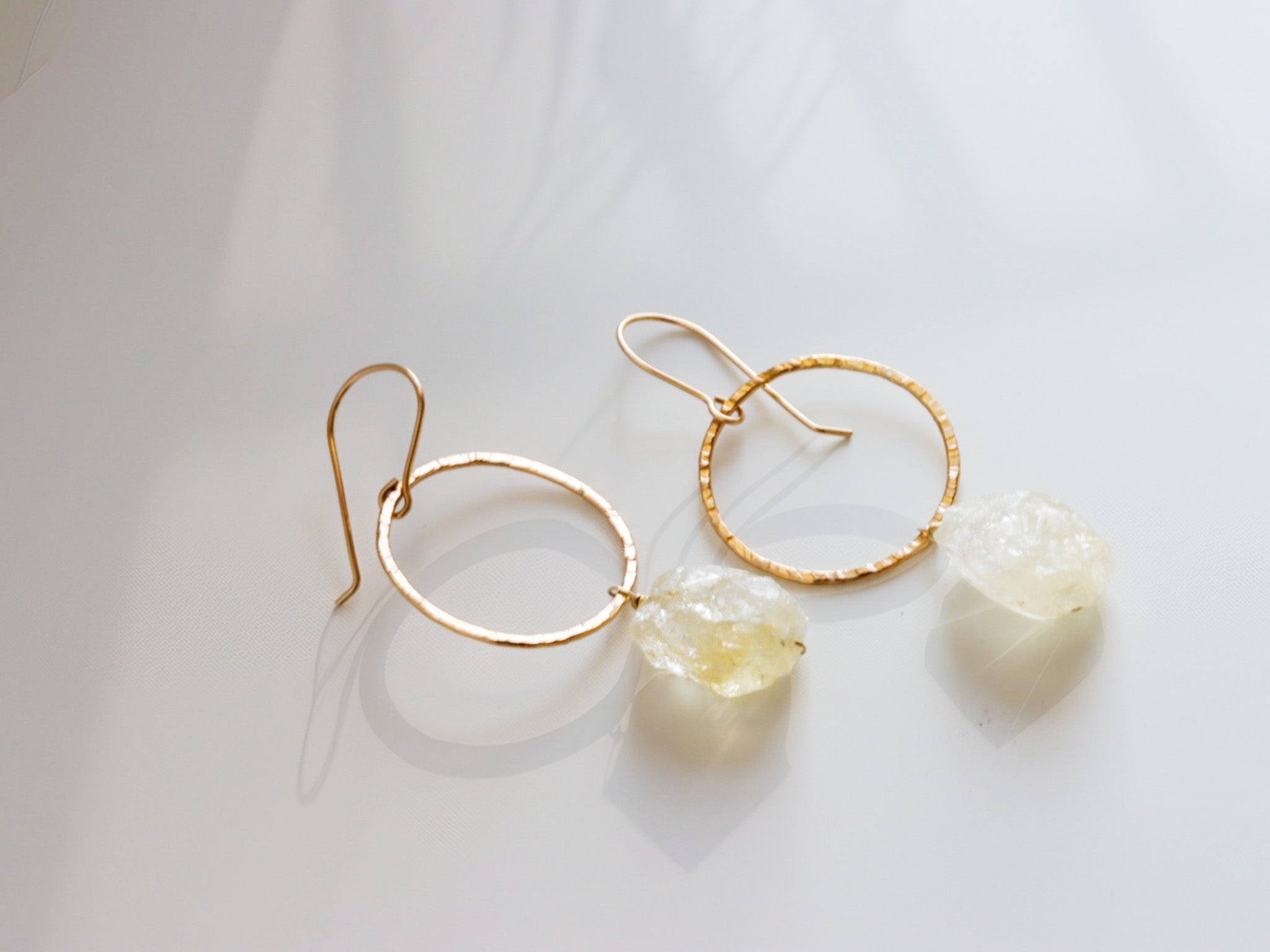 Minimal handmade oval citrine earrings in 14k gold filled wire