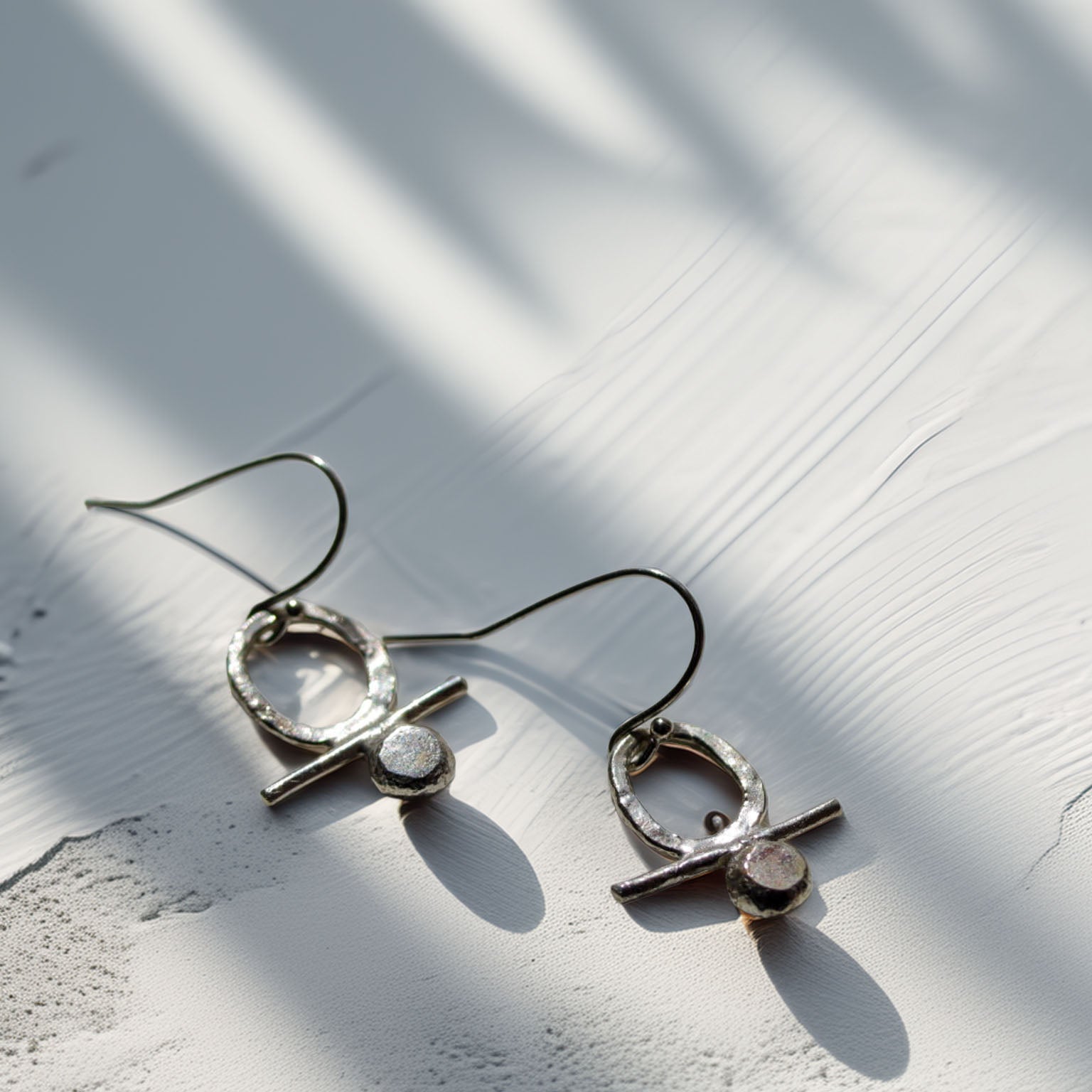 Handmade sterling silver abstract circle earrings with hammered finish