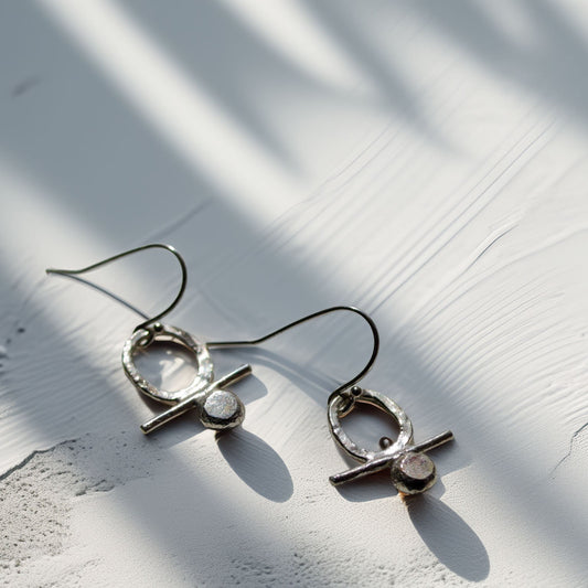Handmade sterling silver abstract circle earrings with hammered finish