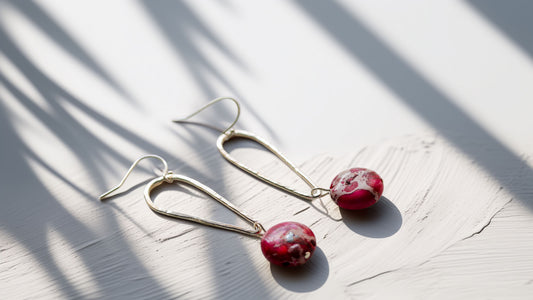 Handmade sterling silver earrings with pink impression jasper gemstone drops