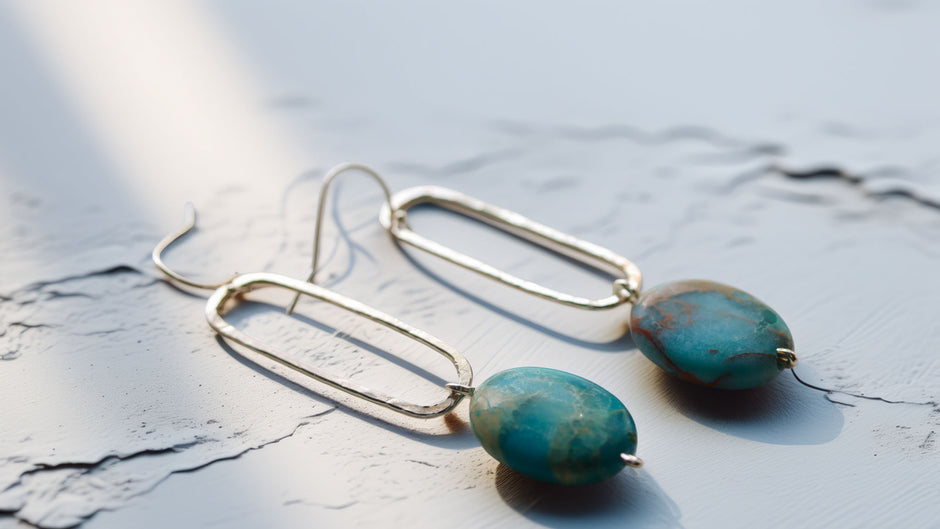 Handmade sterling silver earrings with turquoise impression jasper gemstone drops