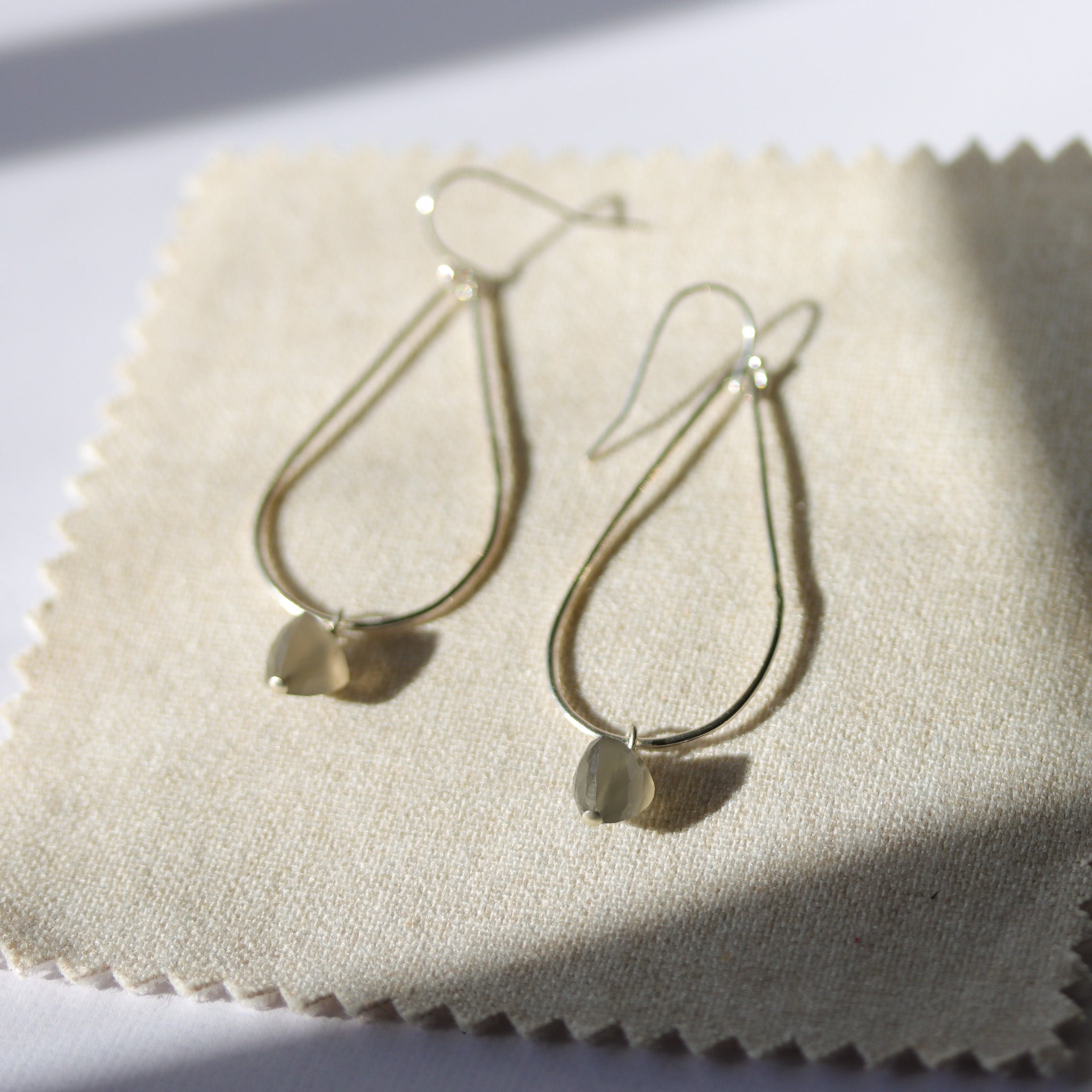 Minimalist Sterling Silver Earrings with Labradorite Gemstones