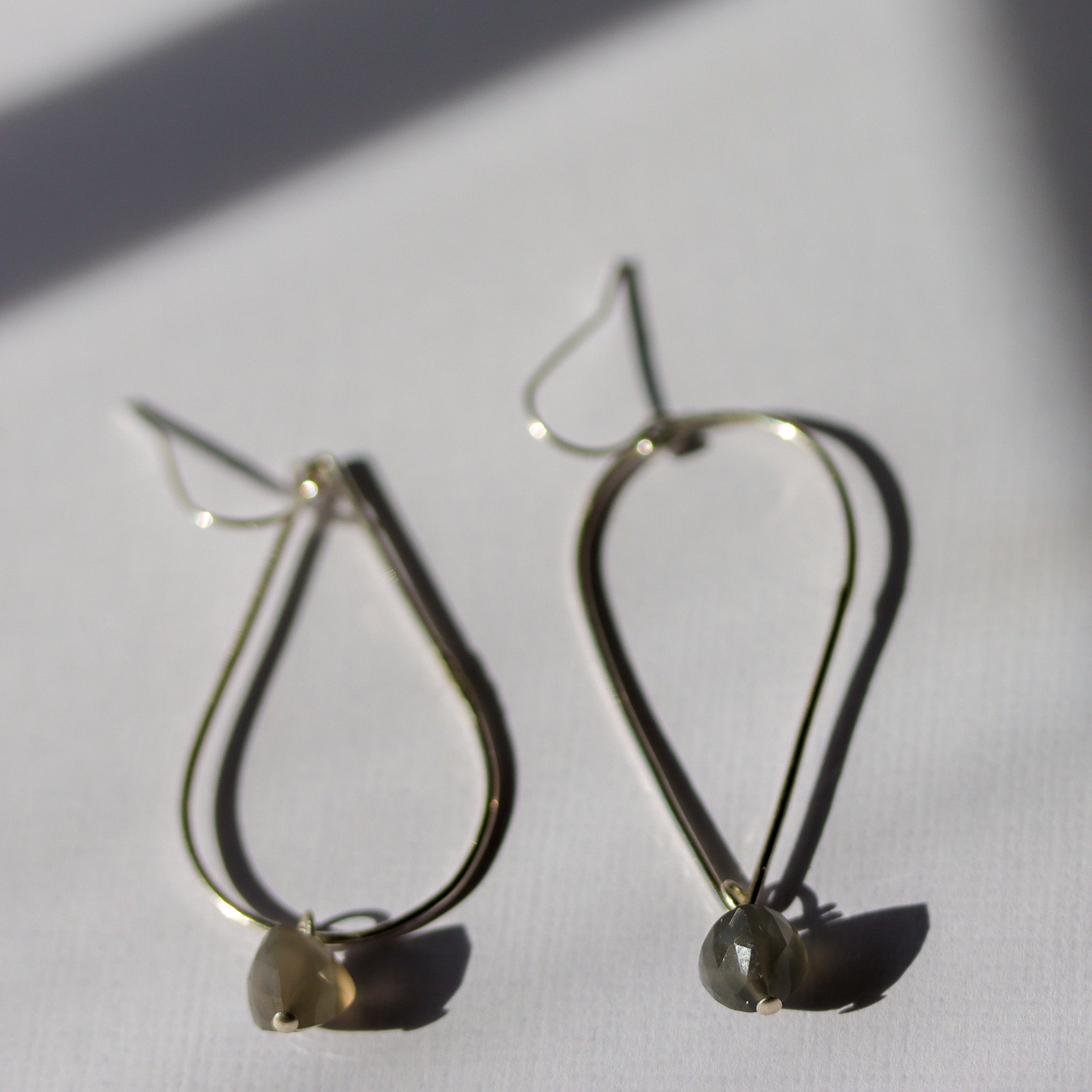 Minimalist Sterling Silver Earrings with Labradorite Gemstones