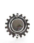 Load image into Gallery viewer, Hand‑forged Sterling Silver Ring with Black Lip Pearl & Scalloped Design — Size 6
