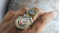 Load image into Gallery viewer, Hand‑forged Brass & Sterling Silver Statement Ring with Jasper & Druzy Agate (Size 7)
