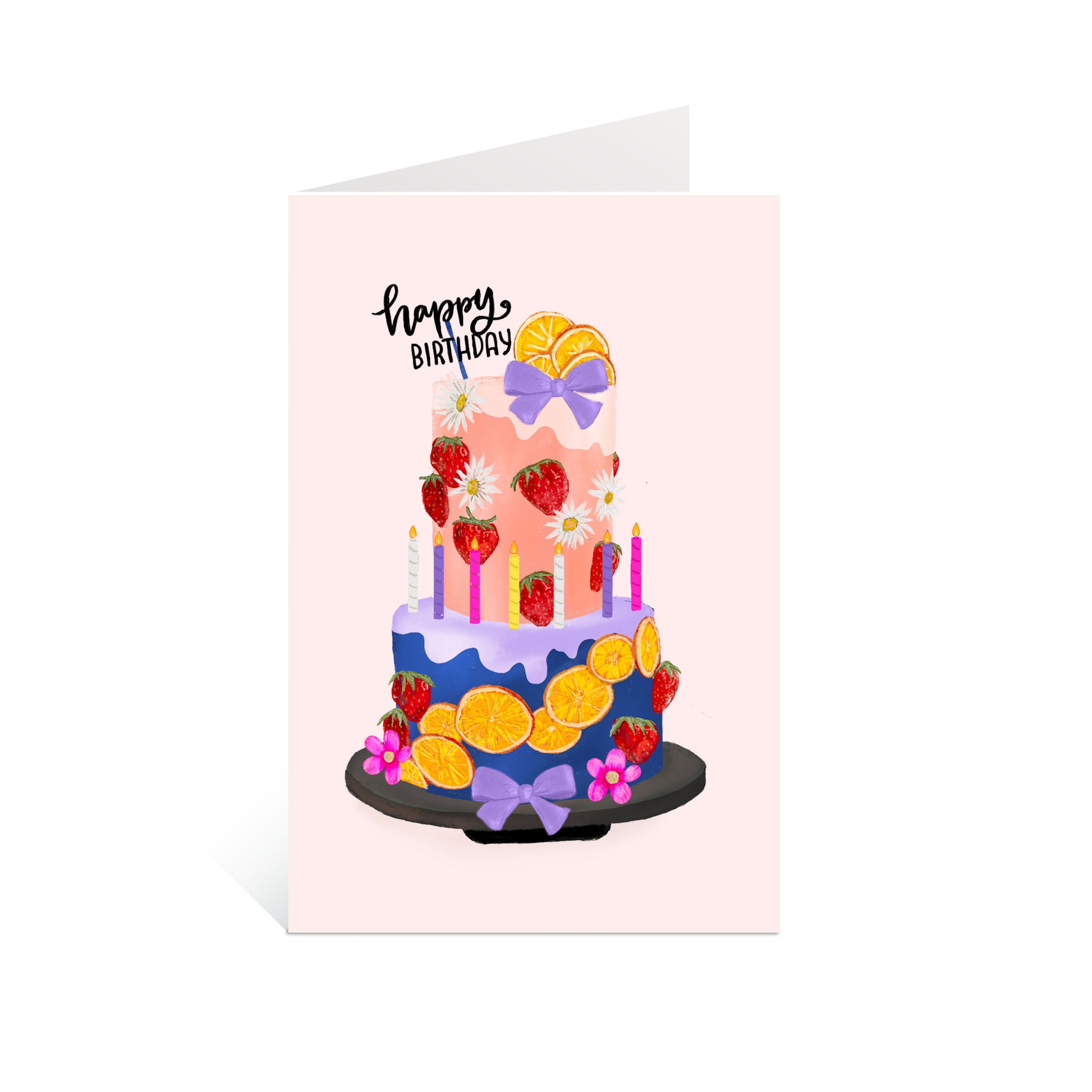 Colorful Cake Birthday Card - Bohemian Illustrated Design
