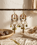 Load image into Gallery viewer, Jasper Tiger Iron Howlite Brass Hoop Fringe Earrings
