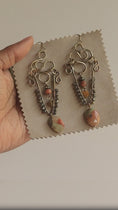 Load and play video in Gallery viewer, Jasper Red Aventurine Pyrite Brass Chandelier Earrings
