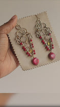 Load and play video in Gallery viewer, Pink Jasper Crystal Quartz Brass Chandelier Earrings
