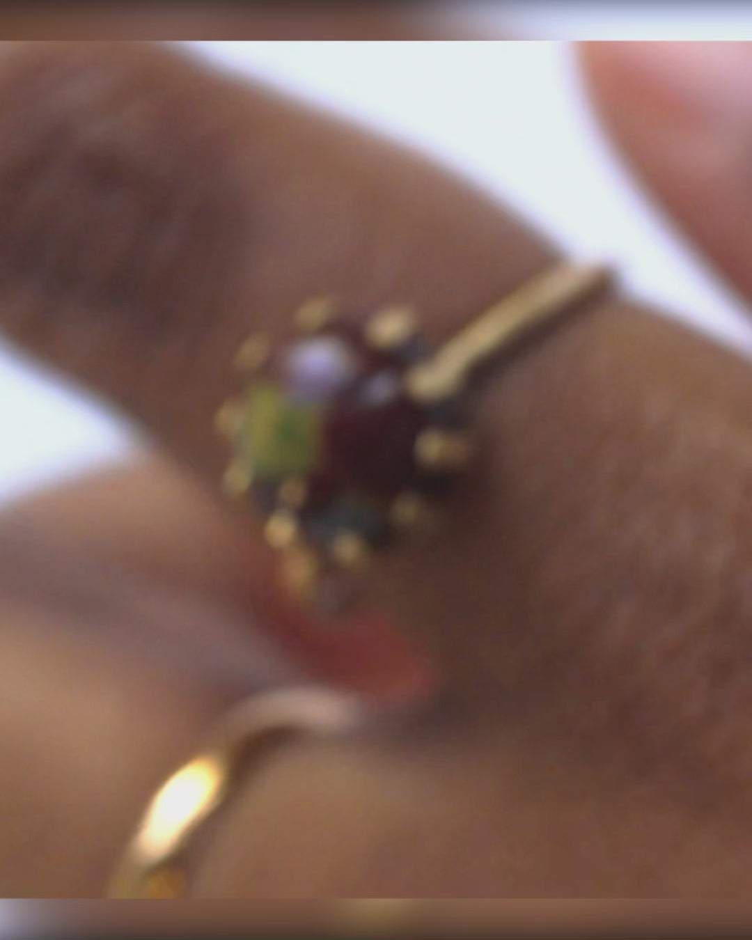 Fancy jasper brass statement ring handmade, sage green, deep red  and yellow stone, rotating on finger, adjustable brass prong ring, bykjones