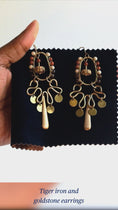 Load and play video in Gallery viewer, Jasper Tiger Iron Howlite Brass Hoop Fringe Earrings
