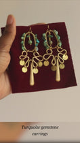 Load and play video in Gallery viewer, Turquoise Brass Hoop Fringe Earrings
