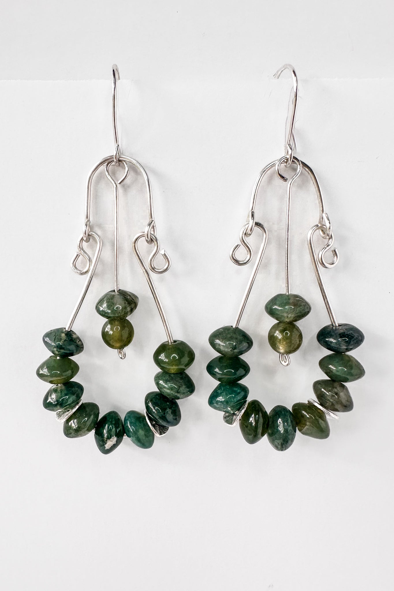 Green Moss Agate Sterling Silver Dangle Earrings