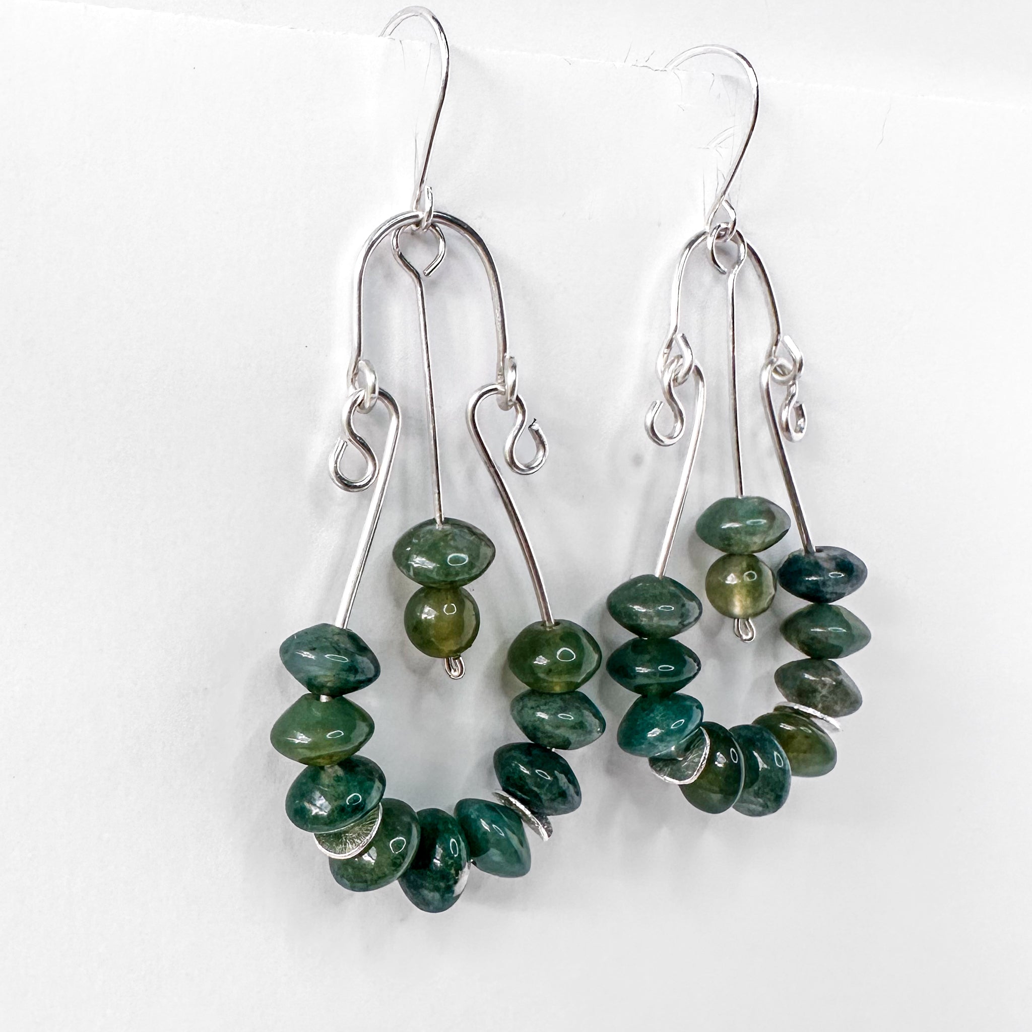 Green Moss Agate Sterling Silver Dangle Earrings