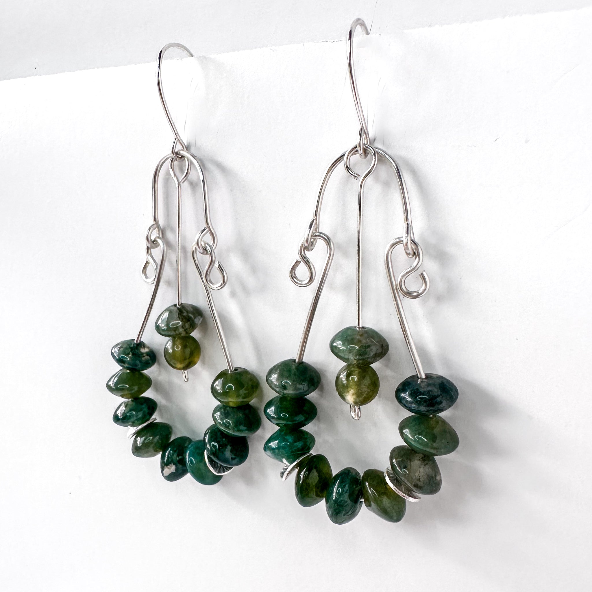 Green Moss Agate Sterling Silver Dangle Earrings