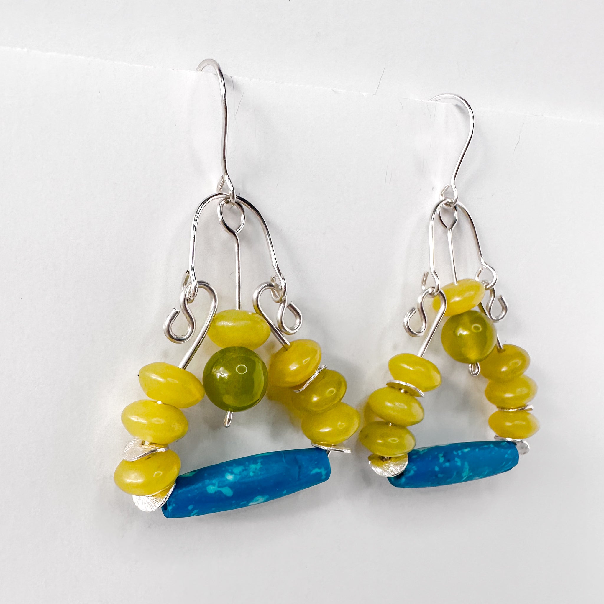 Olive Jade Sterling Silver Dangle Earrings