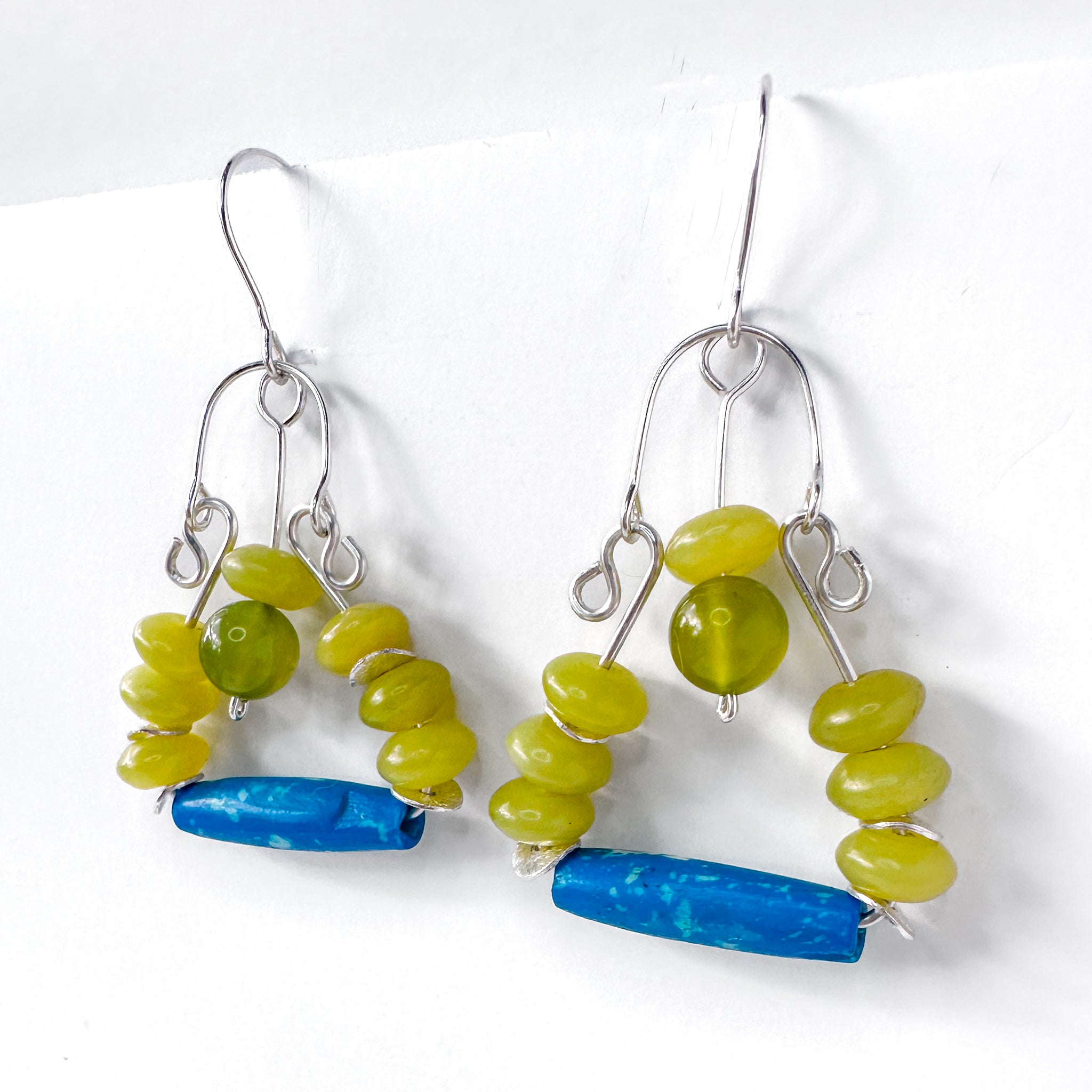 Olive Jade Sterling Silver Dangle Earrings