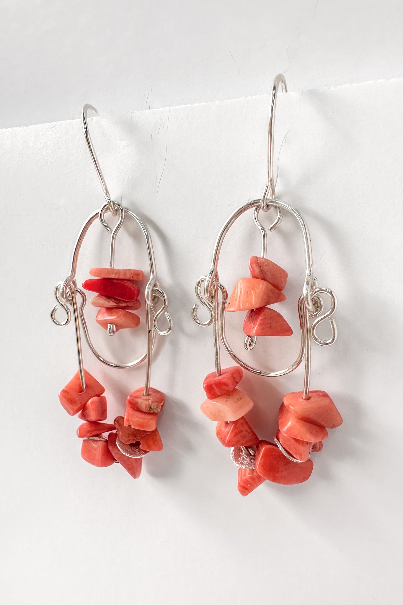 Pink Coral Stone, Sterling Silver Dangle Earrings