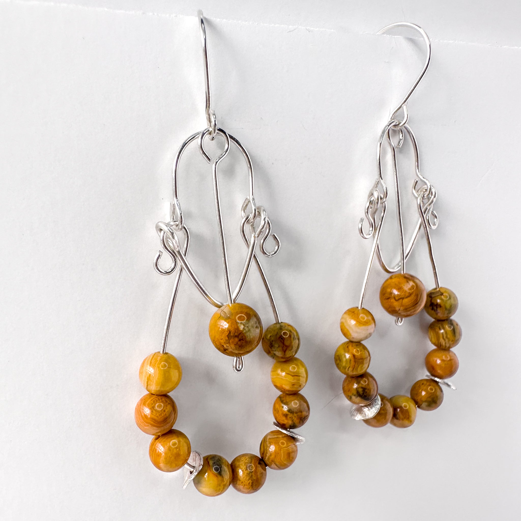 Mexican Crazy Lace Agate, Sterling Silver Dangle Earrings