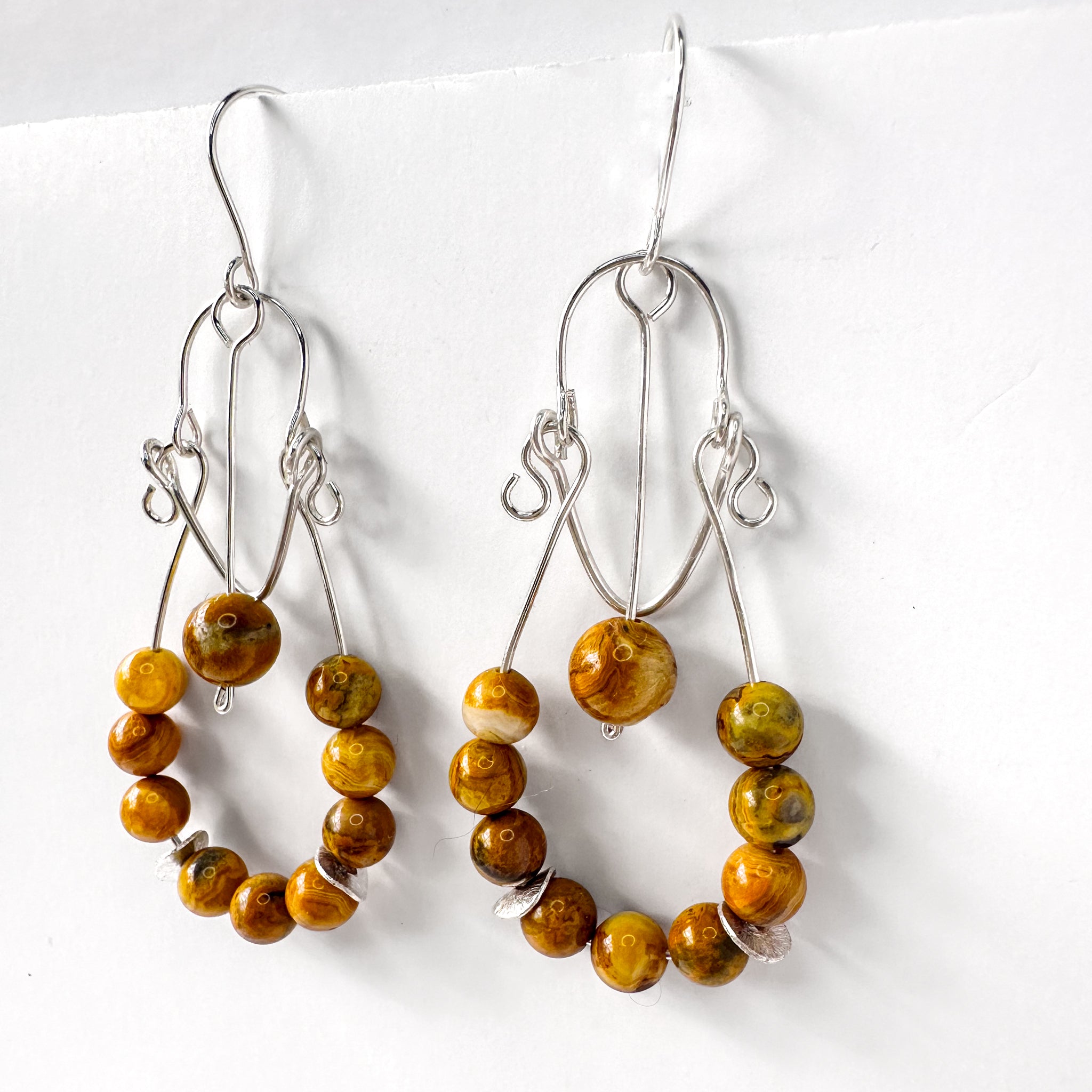 Mexican Crazy Lace Agate, Sterling Silver Dangle Earrings