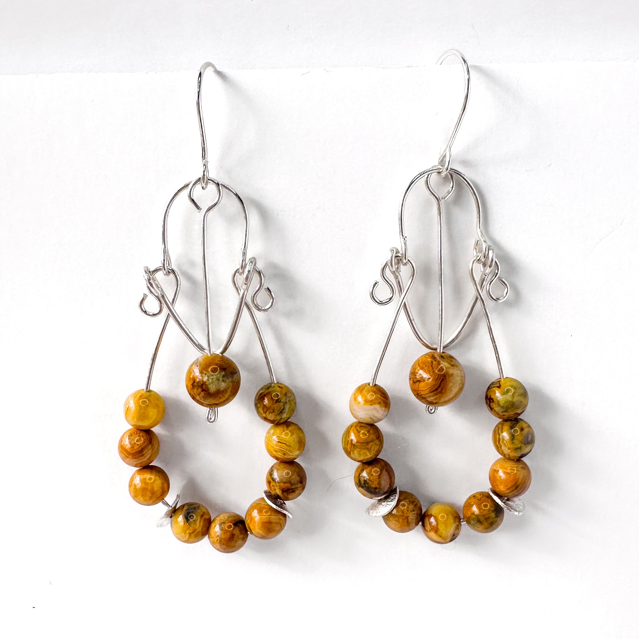 Mexican Crazy Lace Agate, Sterling Silver Dangle Earrings