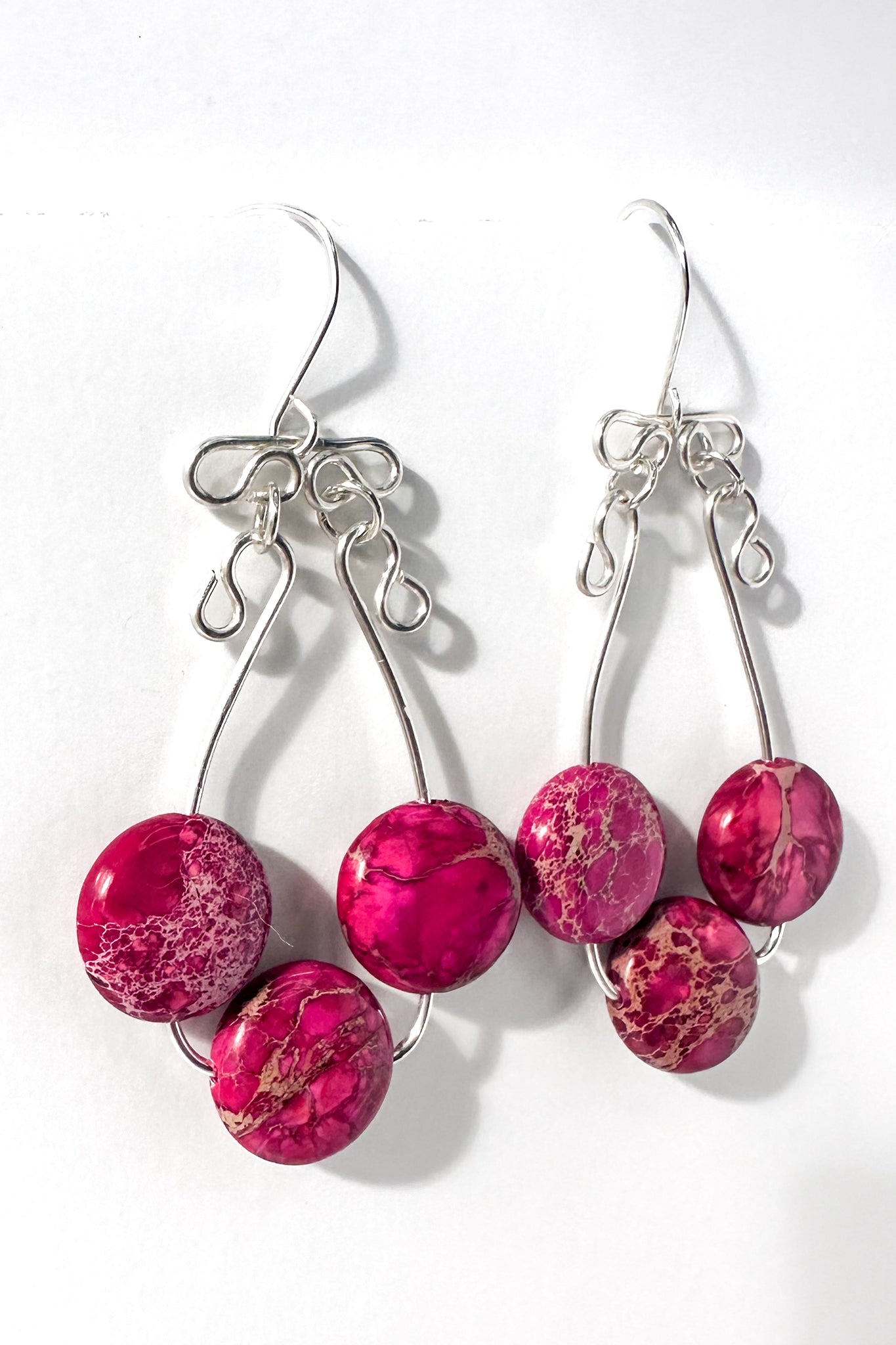 Pink Imperial Jasper, Sterling Silver Dangle Earrings