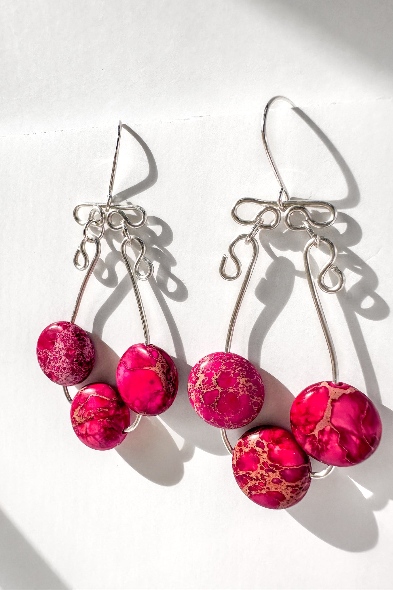 Pink Imperial Jasper, Sterling Silver Dangle Earrings