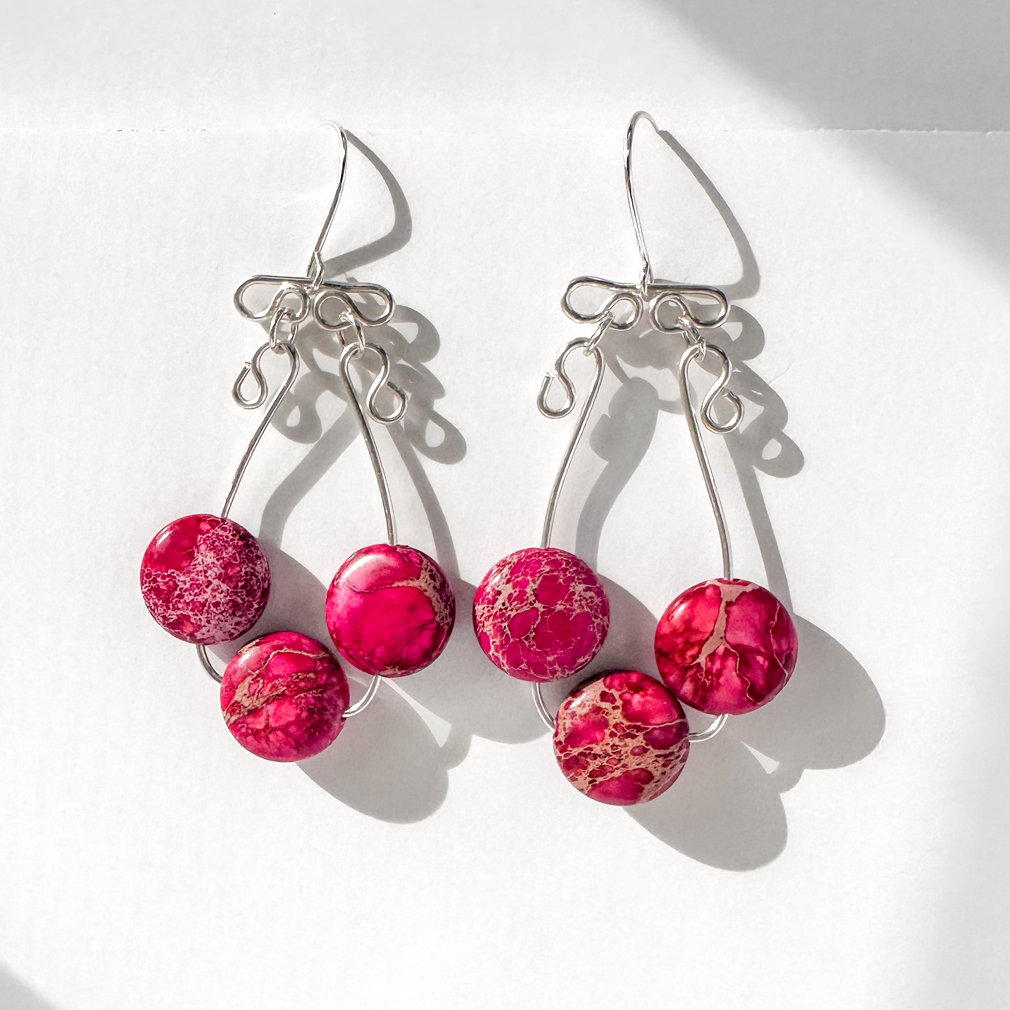 Pink Imperial Jasper, Sterling Silver Dangle Earrings