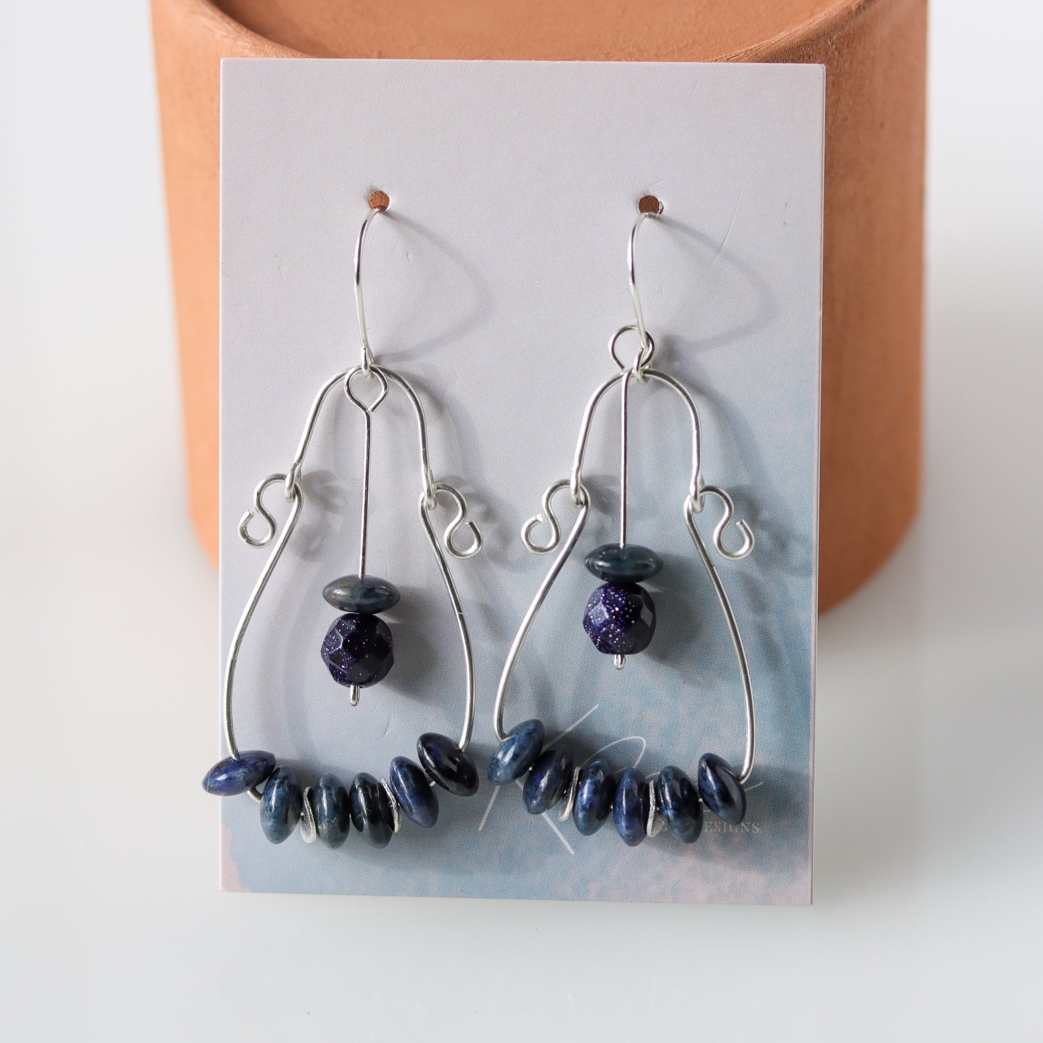 925 sterling silver dangle earrings with Dumortierite Gemstones