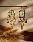 Load image into Gallery viewer, Turquoise Brass Hoop Fringe Earrings
