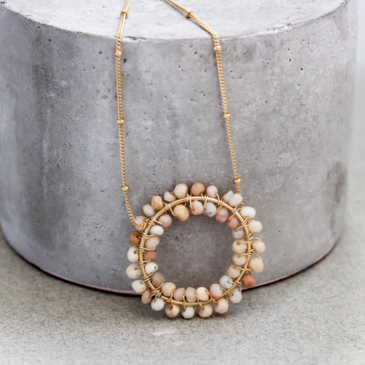 "Harmony" Gold Necklace - Pink Peruvian Opal