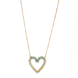 delicate gold necklace - ombre necklace - aquamarine heart necklace
